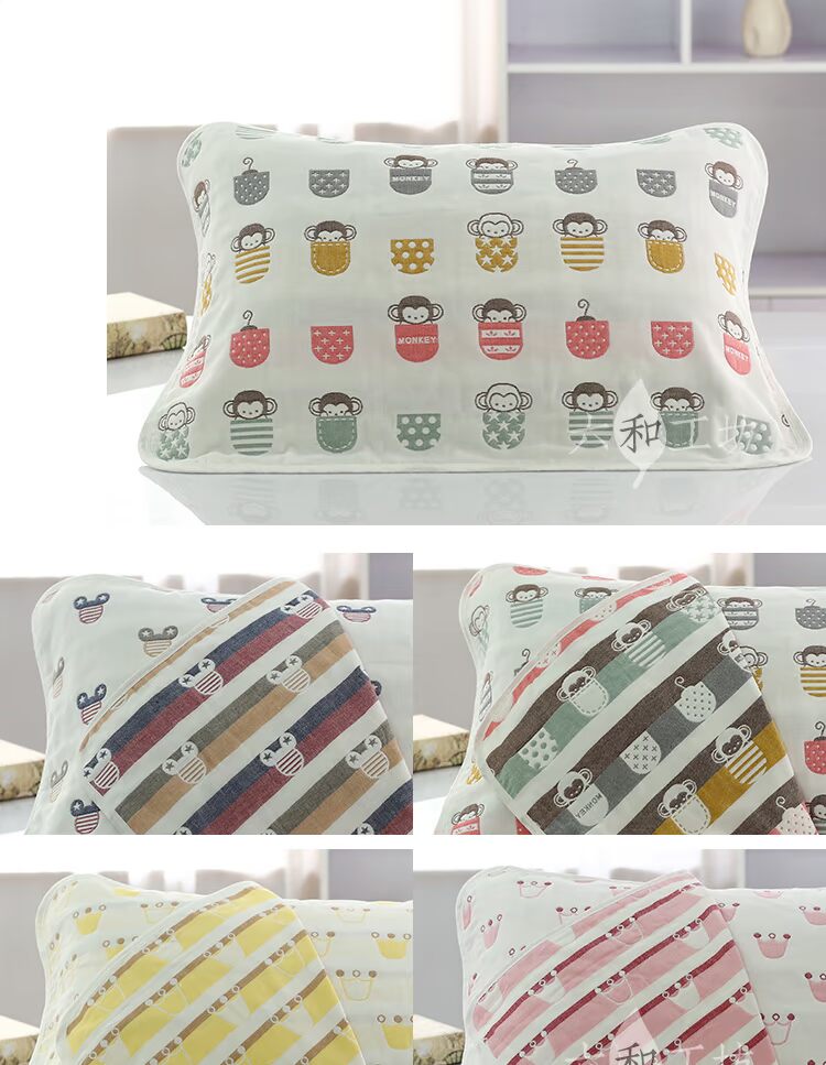 18 năm mới gạc cotton 6 lớp Khăn đơn gối nhiều màu loại A không thấm mồ hôi thấm mồ hôi da 50 * 80cm Ý tưởng từ khóa