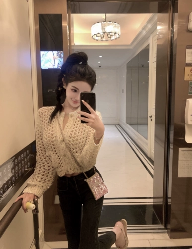 Illa [Star Dust Sea] вкусовой серия Haute Couture Series Lolow Top для женского весеннего короткого вязаного кардигана