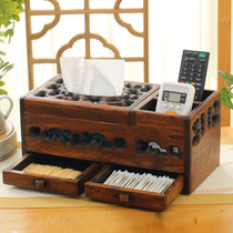 Paper towel box remote control containing box wood multifunctional drawing paper box Living room tea table Retro creative wood table storage