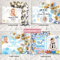 Blue black gold children baby 100 days birthday decoration birthday party photo poster canvas background wall customization