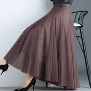 . Áo dài dài đu váy lớn mùa xuân hè sợi net váy của phụ nữ pleated váy bông váy A-từ váy 155 nhỏ