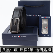 Belt mens leather pure cowhide inner buckle automatic buckle mens belt black formal casual business pants belt tide