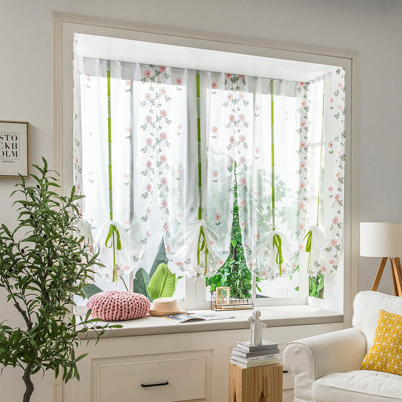 Pink Daisy (Roman Curtain Hook)Velcro window curtains No punching install Internet celebrity window screening Gauze Butterfly curtain Roman blind kitchen Small window Lifting curtain