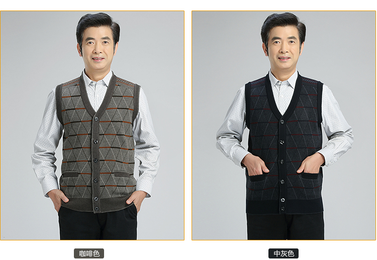 Mùa thu và mùa đông mới trung niên của nam giới len vest trung niên cha nạp V-Cổ dệt kim len cardigan không tay vest