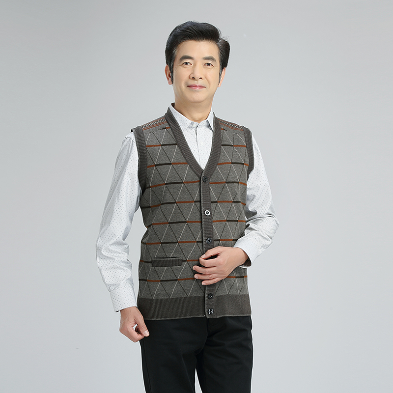 Người đàn ông trung niên của v-cổ tay áo len cardigan vest đan áo len vest trung niên cha cha áo khoác nam