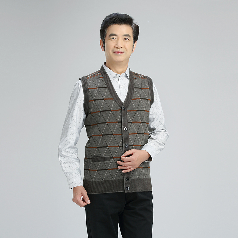 Mùa thu và mùa đông mới trung niên của nam giới len vest trung niên cha nạp V-Cổ dệt kim len cardigan không tay vest