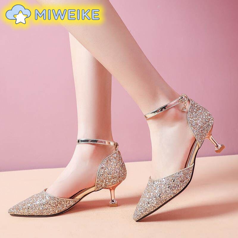 French Miweike Girls' Crystal Shoes High Heels Stiletto Sandals Pointed Toe Princess Host Dress Shoes Women's Style