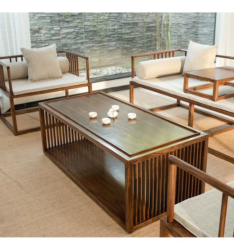 Khách cũ Zen phòng khách kiểu Trung Quốc mới đặt đồ nội thất cũ Elm bộ ghế sofa Trung Quốc