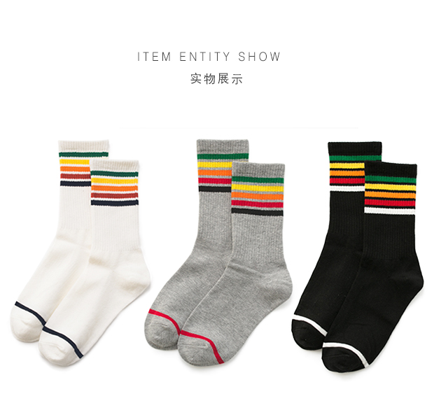 Mùa xuân và mùa hè cotton cầu vồng sọc thể thao nữ vớ cotton Nhật Bản gió ống trượt ván vớ thủy triều nữ 3 đôi - Bít tất nữ vớ da dài