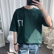 Mens crew neck loose and wild short-sleeved T-shirt Mens Korean version of the trend brand trend top Hong Kong wind ins wild half-sleeve clothes