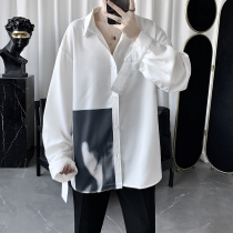 High level sensation Lazy Breeze very fairy Ruffey White Shirt Male Korean version Trend handsome Wind port Wind day Long sleeves shirt