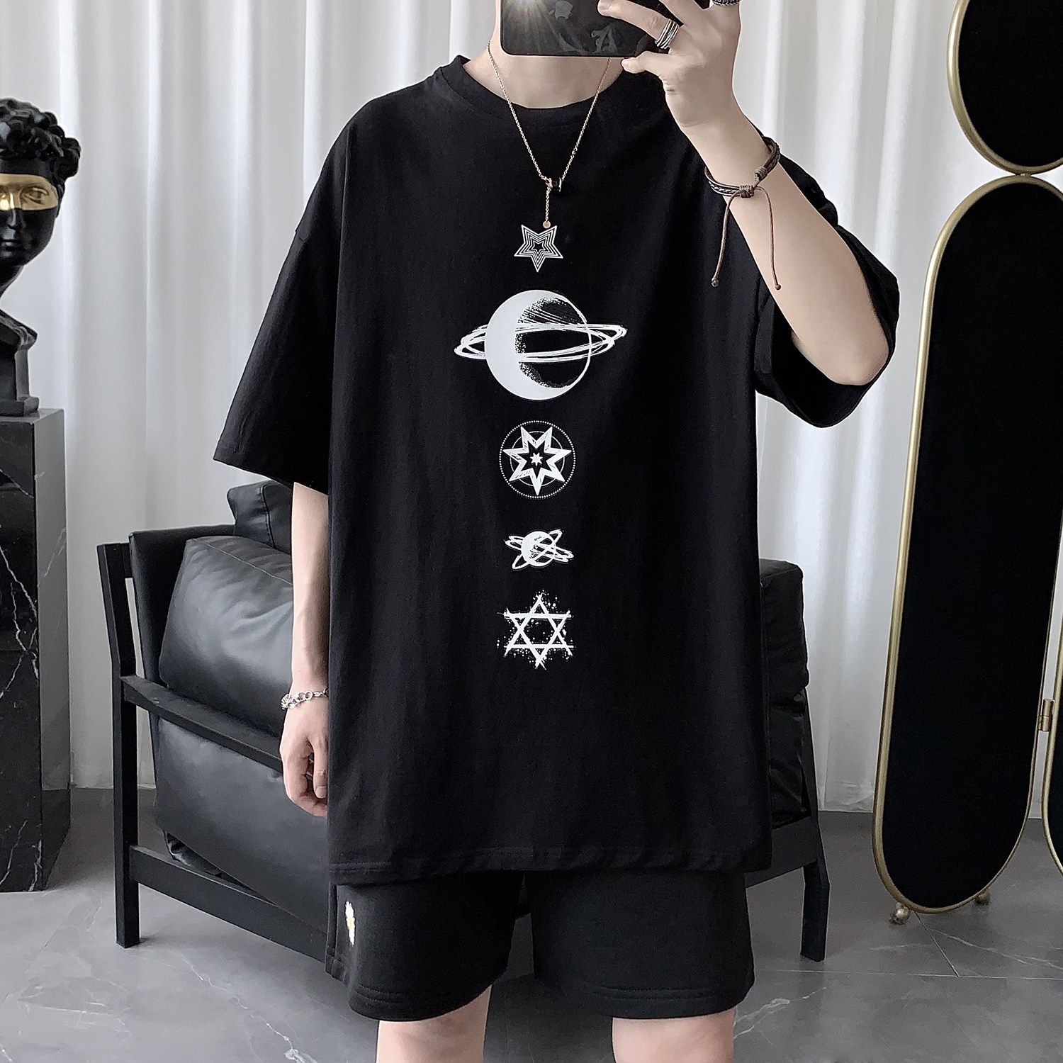 Dark Ensemble Men's Summer Original Juku Wind Short Sleeve T-Shirt Male Tide Cards Trend Loot and Inn Wind 100 Lap Clothing