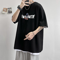 Cartoon Astronaut Couple Short Sleeve T-Shirt Male And Female Summer Loose Ins port Wind 100 ride for teen student clothes