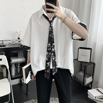 Yuppie Handsome Shirt Man Short Sleeve Korean Version Trendy Summer Thin port Wind day Department Loose Pituitary Inch Shirt Half Sleeve Shirt