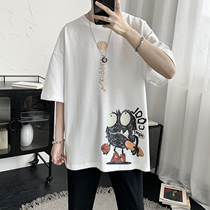 2021 Summer Cartoon Monster Print Short Sleeve T-Shirt Male Tide Card Ins Overfire Port Wind Easy Clothes Man Trend