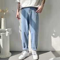 Perfect version type ultra 100 lap light color 90% jeans Mens summer slim fit 2021 New loose straight cylinder small foot