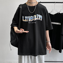 Solid letter printed mens clothing 2021 new short sleeves t-shirt male summer port Wind relaxation Ins trend 100 lap clothes