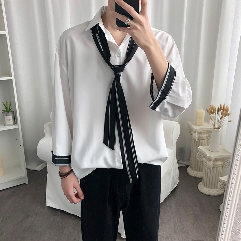 Net red with a very fairy shirt male yuppie man 70% sleeve shirt male port wind summer Korean version trend handsome loot