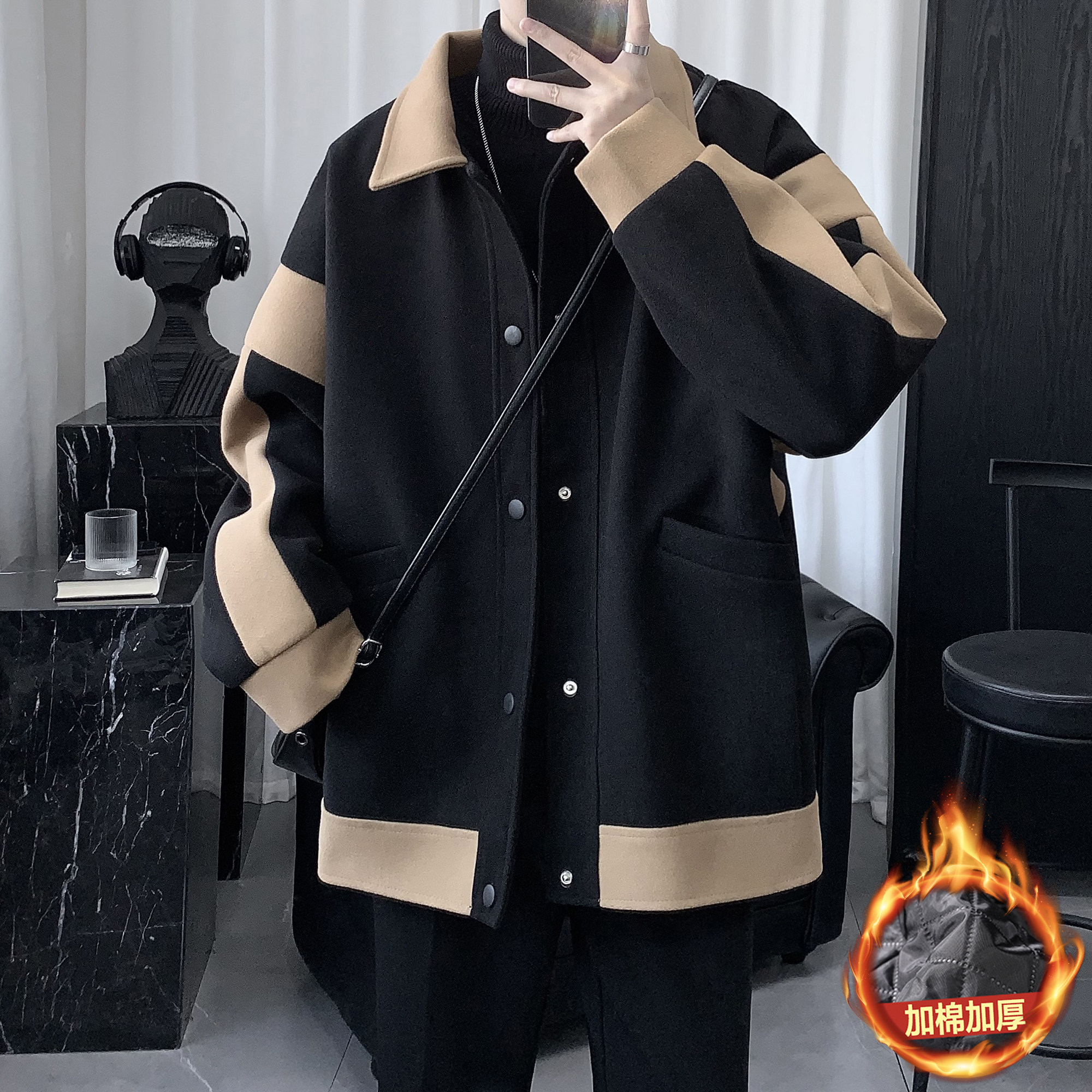 2022 Little Fragrant Wind Men's Clothing Spring Gross Fur Coats Men's Spring Autumn Season High Level Sensator Design Sense Little Crowdjacket