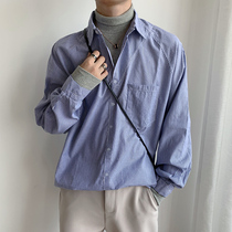 Net red very fairy striped long-sleeved shirt mens Korean version of the trend Ruffian handsome loose top Hong Kong style Japanese coat Harajuku