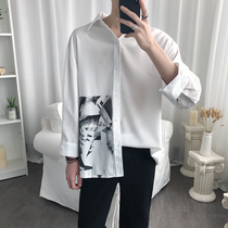Net red very fairy shirt male ruffian handsome summer print seven-point sleeve shirt male Korean version of the trend handsome loose port style