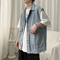 2021 springtime denim waistcoat vest mens spring and autumn Korean version trendy loose ins port wind 100 hitch shoulder jacket