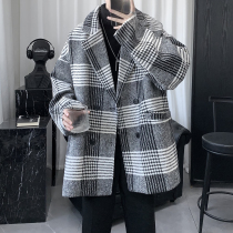 Autumn and winter Maos jacket male suit collar plaid the man in the wind jersey is the Korean version of the Han version loose trend 100 hitch