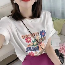 2022 new Port Wind Short sleeves T-shirt Women ins Chains Chains Chains with white cartoon Chauded blouses Loose Display Slim Short Sleeves