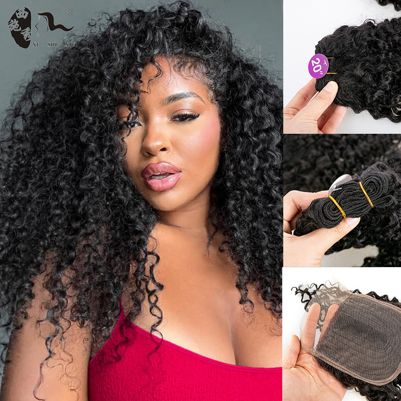 80% Blend Curly Human Hair Extension 20 Inch African Curly Hair Blend Hair Set for Women