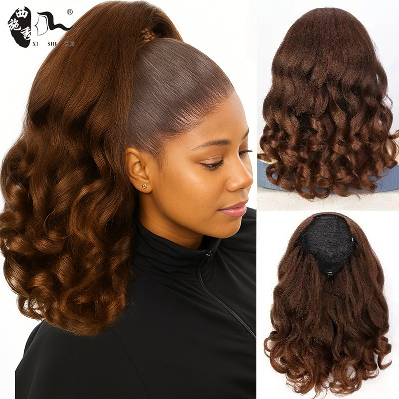 Afro Short Curly Wave Ponytail Yaki Hair Fashionable Short Curly Hair Drawstring Ponytail for Women