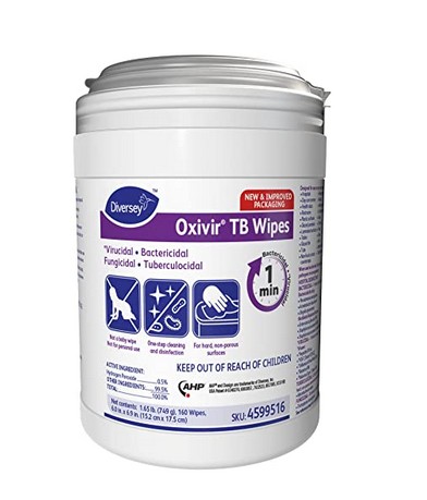 Diversey Oxivir TB Disinfectant Wipes, 6 x 7, White, 160/Can