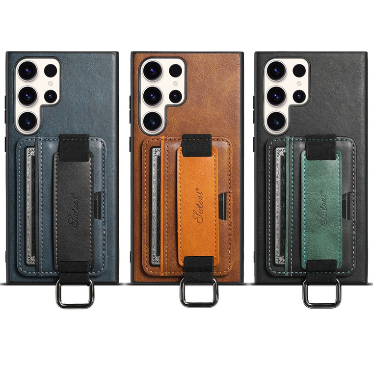 Business Leather Card Slot Hand Band Strap S23, S23 Plus, S23 Ultra Samsung Phone Case