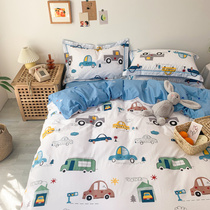 Cotton bedding cotton three four-piece cartoon car 1 5 1 2 meters bed quilt cover boy bedding