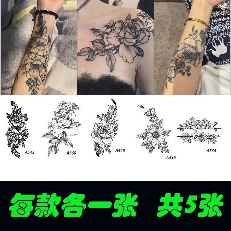 (Su Hua Family Pack) Temporary Tattoo Juice Sticker, Long-Lasting Waterproof and Sweat-Proof, Large Flower Design for Hand and Arm, Japanese Style Ins (Su Hua Family Pack) Temporary Tattoo Juice Sticker, Long-Lasting Waterproof and Sweat-Proof, Large Flower Design for Hand and Arm, Japanese Style Ins