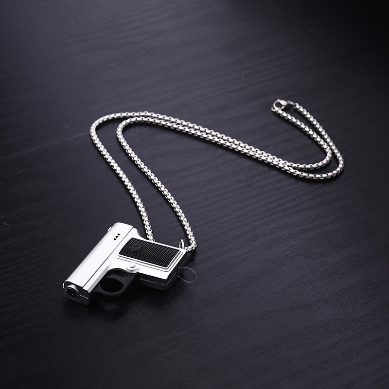 SilveryToys Pistol Titanium steel Necklace   meeting luminescence and fire Shooting voice Of Sound effects   Tiktok Same Pistol Pendants