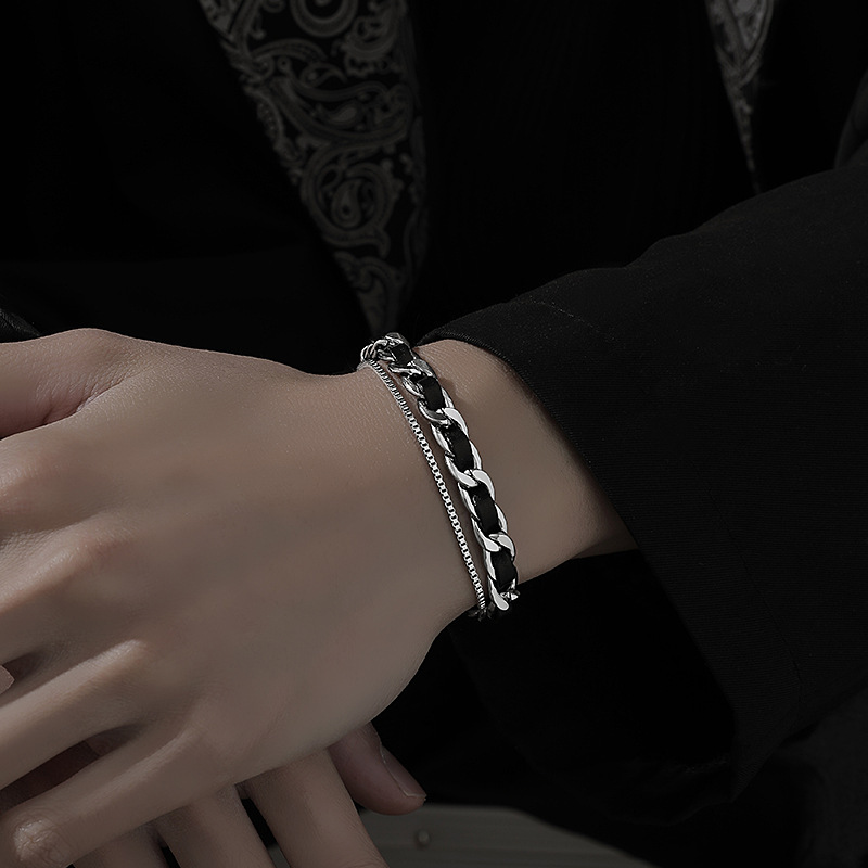 2025 New Leather Bracelet for Men ins Trendy Men's Niche Personalized Design Simple Hip-Hop Jewelry for Boys