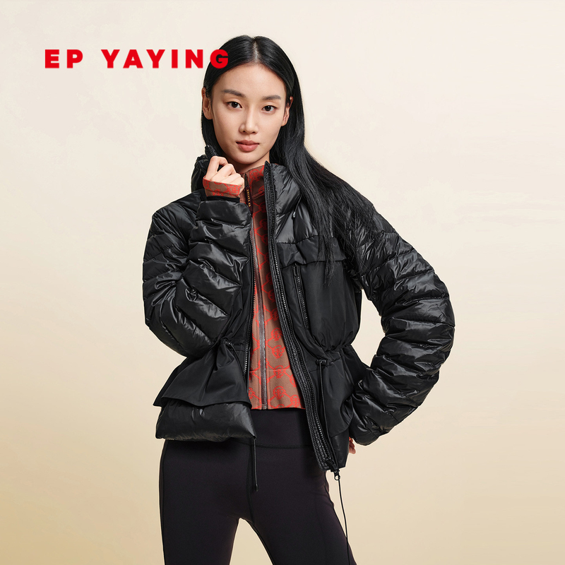 Ep Yaying down Jacket for Women, White Goose Down, Moisture-Absorbing and Heat-Generating, Hooded, Waist-Cinching, Black, 2026 Autumn/Winter New Product Y117A