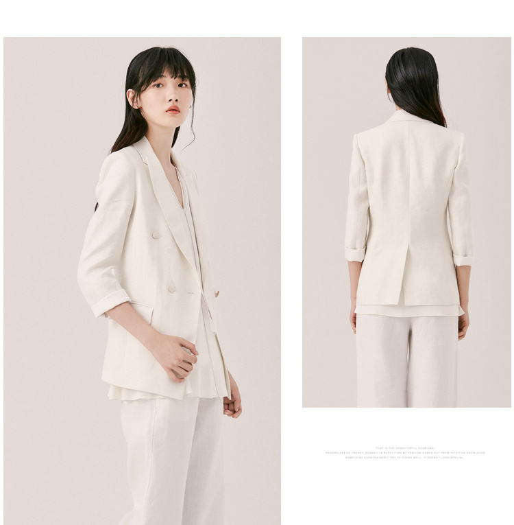 Cùng một đoạn của trung tâm thương mại EP Yaying 2019 mùa xuân và mùa hè mới của phụ nữ vải lanh Vải áo nút mỏng 1106B - Business Suit thời trang u40