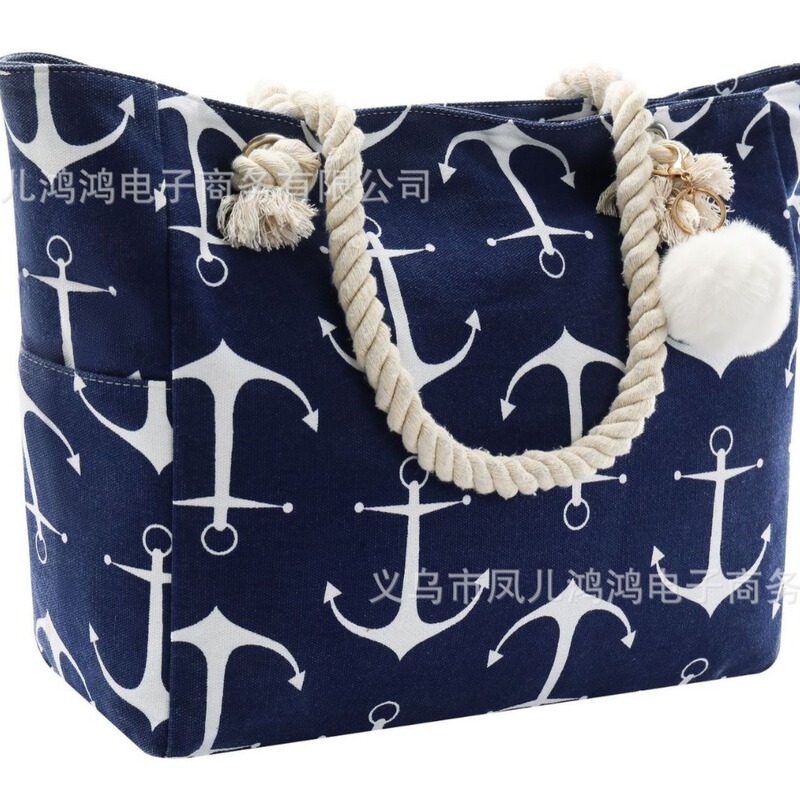 Popular Navy Blue Anchor Women's Bag Large Capacity Multi-Functional Travel Handbag Beach Bag Tote