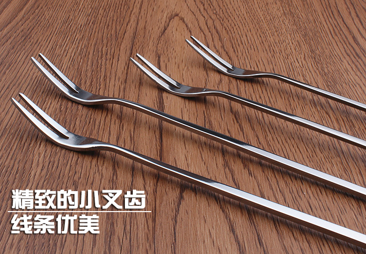 Tay cầm dài bằng thép không gỉ Nĩa trái cây sáng tạo Nĩa hai răng dài tay cầm Món tráng miệng nĩa Món ăn Hàn Quốc - Đồ ăn tối dĩa sứ