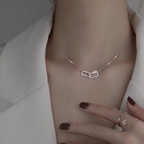 Insert Drilling Geometric Square Necklace s925 pure silver ring Ring Buckle Minimalist Superior Sense Temperament Day Ensemble Teenage Collarbone Chain