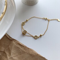 Golden inlaid drill with small brute waist S925 pure silver fashion air quality light extravagant and delicate double oval bead zircons personality bracelet