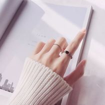 s925 body sterling silver ring female Thai silver personality Oval retro black agate opening ring food finger ring silver ornaments