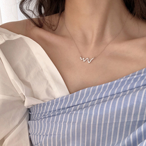 An active heart necklace S925 pure silver female delicate inlaid drill chic nemesis red heartbeat wave small frescoed collarbone chain woman