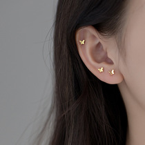 Golden butterfly earrings s925 sterling silver gilded temperament Japan and South Korea personality simple Joker mini earring silver female