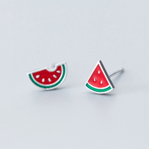 Cute red watermelon ear nail s925 pure silver earrings woman sweet and fashionable personality summer fruit ear stampeter