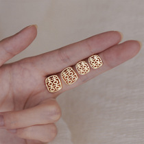 Golden Chinese character Double Heinear nail S925 Pure silver Female Temperament Superior Tide Silver Accessories Retro Net Red Personality Earmy Accessories