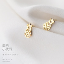 Small freshener with golden pineapple ear nail s925 pure silver female Jane about cute sweet and fruit ear ornaments anti-allergy