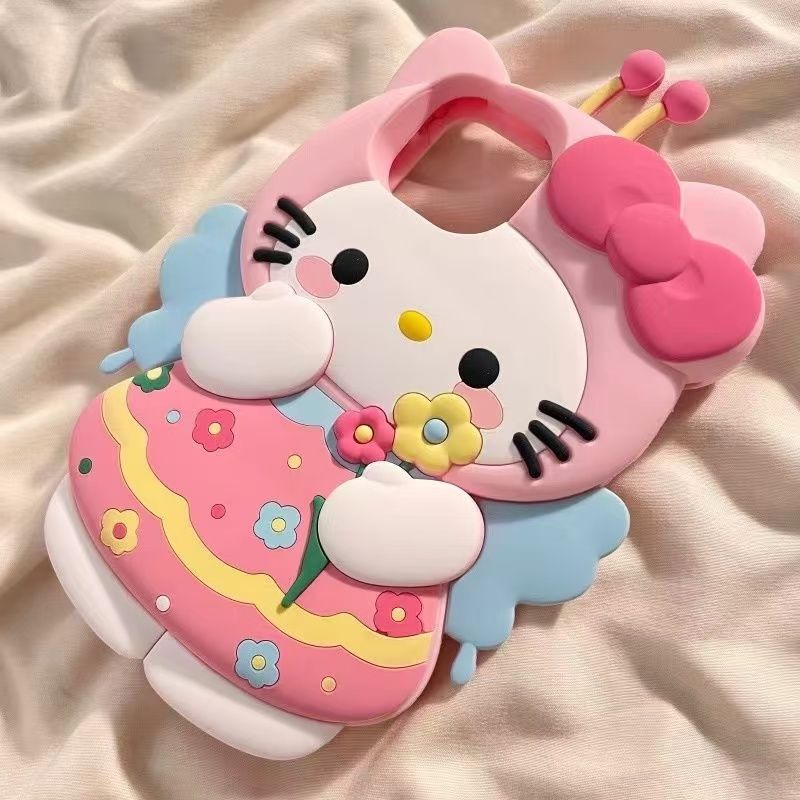 Cute Bee Kt Cat Compatible Apple 17Promax Phone Case Iphone16Plus Pink 15/14Pro Silicone 13/12Mini Protective Cover 11 Full Coverage Xr/Xsmax Cartoon 786Se