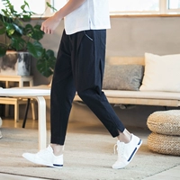Trung Quốc phong cách đàn ông mùa hè lanh chín quần nhỏ chân lỏng lẻo cotton Tang phù hợp với quần giản dị 9 điểm quần harem - Quần mỏng quần kaki nam
